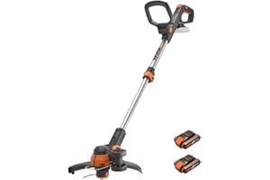 WORX WG163E Decespugliatore Tagliabordi a Batteria 20V, stelo in Alluminio regolabile , Rasaerba Elettrico da Giardino, Diametro Taglio 30 cm e filo da 1.65 mm - 2 Batterie Incluse