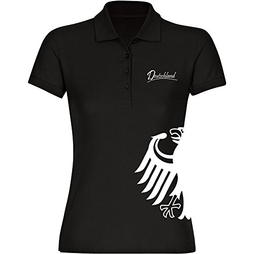 Poloshirt Deutschland Adler seitlich Trikot Damen schwarz Gr. S – 2XL – Fanshirt Fanartikel Fanshop Fußball Weltmeisterschaft Europameisterschaft WM EM Nationalmannschaft Germany, Größe:L