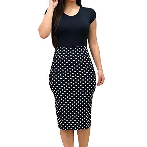 SamMoSonFF Col Rond Contraste Taille avec Une Robe de Robe Fendue à Manches Courtes et à Fleurs brodée Robe Moulante en Dentelle de pecil Casual Cocktail Extensible de Partie