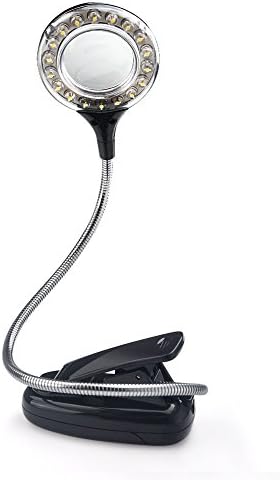 Vanyda 3-5X Magnifier 18LED Illuminating Metal Hose Magnifying Glass Desk Table Reading Lamp Light with Clamp USB Rechargeable (Black)