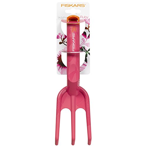Fiskars Blumenrechen mit 3 Zinken, Länge 27 cm, Glasfaserverstärkter Kunststoff, Pink/Orange, Inspiration, Ruby, 1003668 - 2