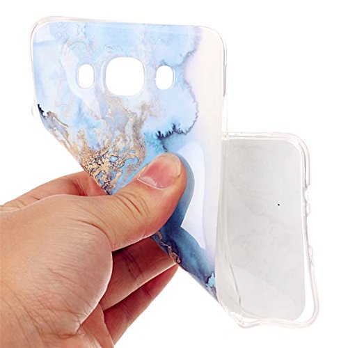 Samsung Galaxy J7 2016 J710 Hülle,JIEJIEWYD Weiche TPU Silikon Gel Transparent Weichem Ultraleicht Marmor Serie Handytasche Etui Cover für Samsung Galaxy J7 2016 J710 – Blau - 4