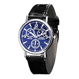 EUZeo Herren Blu Ray Glass Uhren Business Casual Armbanduhren Neutrales Lederband Retro Design Quarz Simuliert Armbanduhr