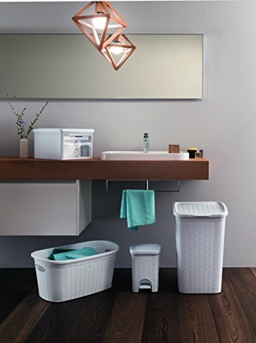 XL Wäschekorb im Rattan Design mit Klappdeckel und 50 Liter Volumen, B 37 x T 38 x H 54,5 cm, Farbe Weiß - 2