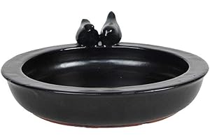 Rivanto® Keramik Vogeltränke mit Vogelfiguren, Ø 30 cm, Höhe 10 cm, grau, Vogelbad für Wildvögel, Futterstation