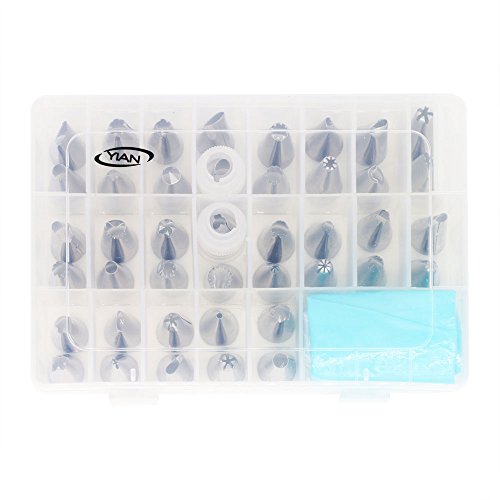 YIAN 46 Spritztüllen Set inkl.42 Stücke Garnieraufsätze 2 wiederverwendbare silikon-vereisungsbeutel und 2 Kunststoff-Kupplungen für Pralinen,Plätzchen, Keksen,Kuchen und Torten Deko decorating tools aus Edelstahl - 8