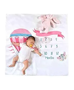 BabyMoon Milestone Hot Air Balloon Growth Baby Photography Props Photo Blanket Photoshoot Bedsheet -Best for Baby Shower (Multicolour)