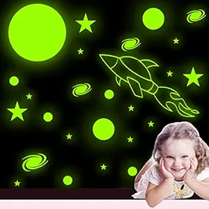 Ashamohar Glow in The Dark Stars for Ceiling, Planets, Stars Wall Sticker, Solar System Medium Galaxy Nursery Wall Stickers Rocket Kids Girls Boys Room for Bedroom??(Pack of 2)