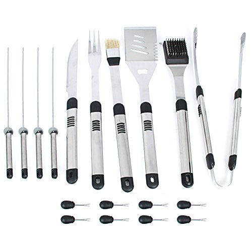 18-teilig Grillbesteck BBQ Besteck Set Grillset Tool Set mit Koffer barbecue rutschfester Griff - 4
