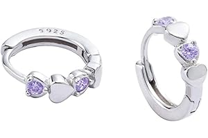 IMINI Pendientes de aro pequeños con circonita cúbica de doble corazón para mujeres, adolescentes y niñas, plata de ley 925, pequeños y bonitos aros para cartílago, hipoalergénicos, para orejas sensibles,