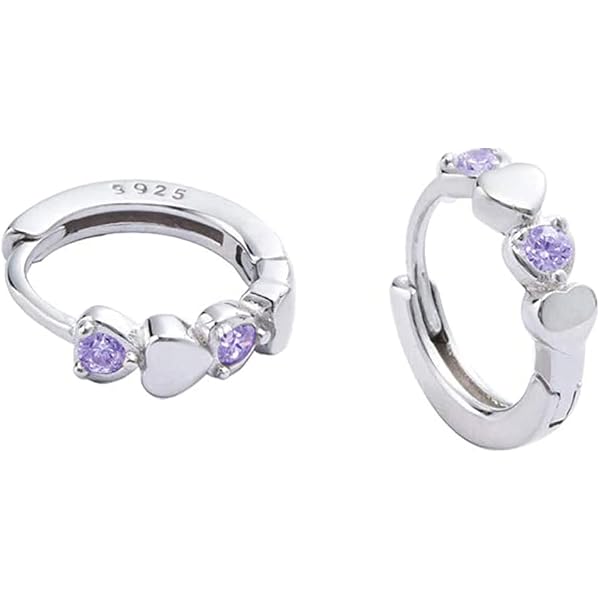 ORAZIO Sterling Silver Small Hoop Earrings Double Love Heart Cubic Zirconia Sleeper Cartilage Earring Cute Tiny CZ Huggie Hoops Hypoallergenic For Women Girls For Sensitive Ear, Colourful CZ