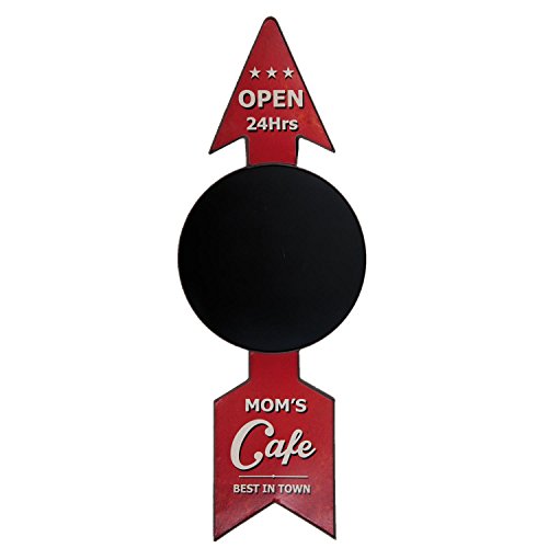 Clayre & Eef 5Y0227 Deko Dekoration Schild Textschild Pfeil OPEN 24Hrs MOM´S Cafe mit Kreidetafel ca. 26 x 71 cm