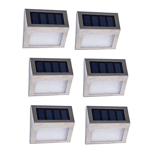 Lightess Led Solarleuchten Treppenlicht Outdoor LED Stufenbeleuchtung 2 LEDs Edelstahl für Stufen Pfade Patio Decks Packung mit 6 - 4