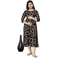 NiddleWoman Women's Anarkali Maternity Kurta |Easy Breast Feeding | Breastfeeding Kurti Western Dress with Zippers for Nursing Pre and Post Pregnancy | Pregnant Lady Dress
