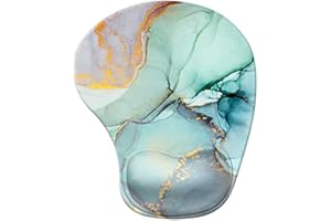 iCasso Ergonomisches Mauspad mit Gel-Handgelenkauflage, schmerzlindernde Handgelenkauflage mit Lycra-Tuch, rutschfeste PU-Basis, einfach zu tippendes Mauspad (runden, Grüner Marmor)