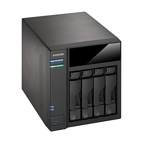 ASUSTOR AS6104T 4-Bay Intel Dual-Core NAS, 2 GB RAM (Expandable to 8 GB), Hot-Swap Support, HDMI 4K Playback, Hyper-Transcoding and 4 Free NVR Camera Licenses