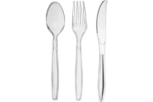 AAKSH 555 Pack of 150, Strong Reusable Clear Cutlery Set [ 50 Spoons, 50 Forks, 50 Knives Set ] Strong Cutlery Set for Birthday Parties Buffets Picnics BBQ's Wedding Camping Christamas Party.