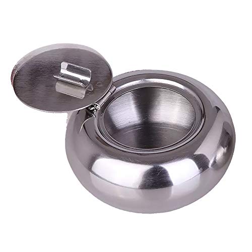 KEBY Stainless Steel Drum Shape Windproof Smokeless Tabletop Ashtray Cigarette Cigar Ash Holder with Lid Cover
