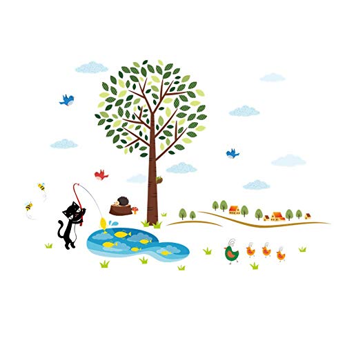 Preisvergleich Produktbild Wandaufkleber,Wandtattoos,Wandbilder,... Tier Katze Fischerbaum Wandaufkleber Für Kinder Baby Kinderzimmer Aufkleber Hauptdekor Wände Aufkleber Wandbilder Poster Dekor