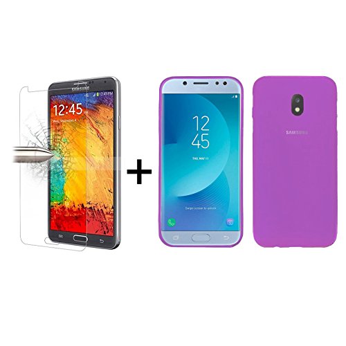 TBOC Pack  Funda de Gel TPU Morada   Protector Pantalla Vidrio Templado para Samsung Galaxy J5  2017  J530F  5 0 Pulgadas   Funda de Silicona Ultrafina y Flexible  Protector de pantalla Resistente a Golpes  Ca  das y Ara  azos 