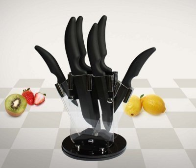 6er Keramikmesser Set (Schwarz) mit 360 Grad drehbarem Block