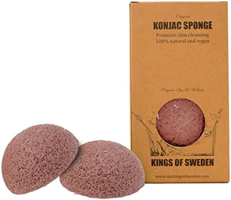 Kings of Sweden Konjac Sponge Pink Clay (Pack of 2) Facial cleansing sponges - 100% natural, vegan, sustainable and fully biodegradable!