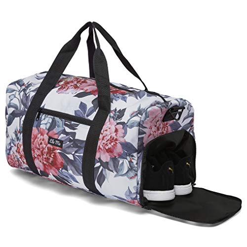 Ela Mo's Sac de Sport élégant avec Compartiment à Chaussures | 38 litres de Bagage à Main | pour Femmes et Hommes | dans 6 Designs Tendance, Bloom!, L