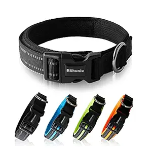 Collar for Dogs, Rlihunix Outdoor Reflective Dog Collar with Safety Locking Buckle Breathable Soft Pet Collars Durable Nylon Basic Dog Collars Adjustable for Small, Medium and Large Pets, Black, S