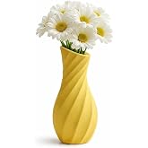 Sarı Modern Burgu Vazo 15 cm &ndash; El Yapımı Taş Tozu &amp; Re&ccedil;ine Dekoratif Vazo, Minimalist Masa Sehpa Raf Dekoru