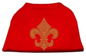 Mirage Pet Products Gold Fleur De Lis Rhinestone Pet Shirt, Medium, Red