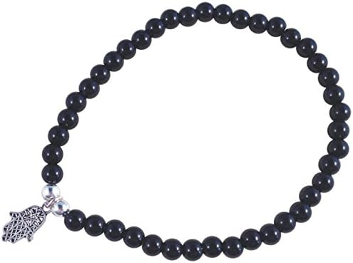 HH Jewellery ANKLET Black Acrylic Beads on Elastic with Fatima's Hand Hamsa Charm