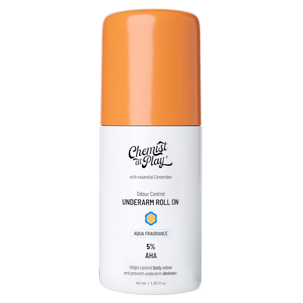 Chemist at Play UnderArm Roll-On with 5% AHA, Lactic Acid & 1% Mandelic Acid | Prevents Body Odour, Brightens Skin & Exfoliat