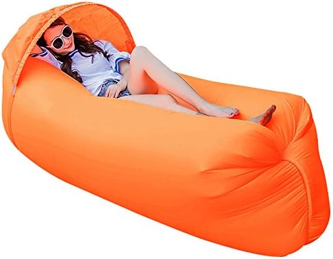 JINYJIA Lazy Lounger Sleeping Bag, Portable Outdoor Indoor Air Sleep Sofa Laybag Couch Bed, Nylon Waterproof Collapsible, Beanbag for Lounging, Summer Camping, Beach, Fishing (Orange)
