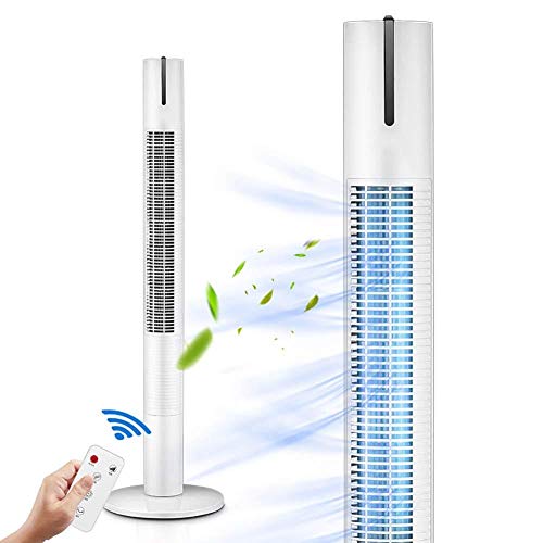 JIAXING Ventilador sin Hojas, Tipo Columna con Control Remoto, 7 Horas de sincronización 3 velocidades, silencioso, Ventilador eléctrico de Piso Tipo Perilla, Ventilador de Torre, Blanco