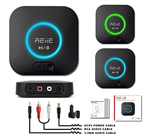Reiie audio Bluetooth ricevitore compatibile con 3D Surround aptX Low Latency, v4.2 wireless audio adattatore per la casa e per lo streaming di musica stereo (coppia 2 alla volta)