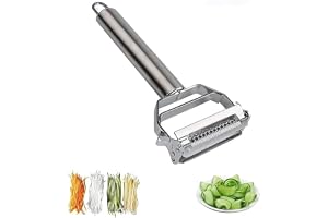R Runilex Stainless Steel 2 in 1 Julienne Vegetable Peeler Multi-Functional Fruit Vegetable Shredder Slicer Double Planing Cutter Potato Cucumber Carrot Melon Grater (Silver, 18 x 8.2 x 2.4 cm)