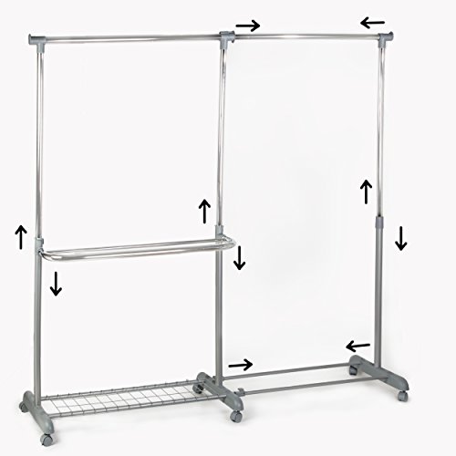 Oramics ausziehbarer und höhenverstellbarer Teleskop Garderobenständer mit Rollen und Schuhablage - 5