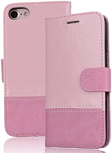 VemMore for iPhone 7 / iPhone 8 Wallet Case Premium PU Leather Double-Color Stitching Lace Design Magnetic Folio Flip Style Colorful Fold Wallet Pouch Case with Credit Card Slots for iPhone 7 / iPhone 8 - Rose Red Pink