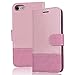 Produktbild VemMore iPhone 7 Hülle iPhone 8 Hülle Handyhülle Schutzhülle Leder PU Wallet Flip Book Case Bumper Lederhülle Ledercase Klapphülle Ultra Slim Dünn mit Kartenfach Standfunktion Klappbar Magnetisch Silikon Tasche Cover - Pink + Rose red