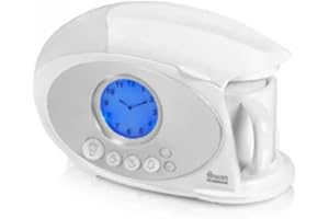 Swan STM200N Teasmade with LCD Analogue Clock Light, Rapid Boil and Alarm, 600ml, 850W, White