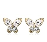 Tamaño: 10 * 12 mm Chapado en oro 18 ct  - Pendientes de tuerca Crystals from Swarovski mariposas, color blanco nuevo