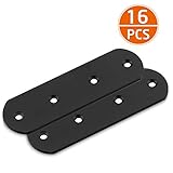  STARVAST 16 piezas negro soporte de esquina recto plano, 125 mm x 38 mm x 3 mm acero inoxidable placa de unión, soporte de reparación para silla de madera, estantería, ventana, muebles, soportes