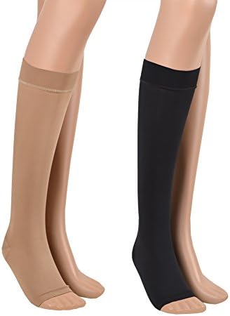 23-32 mmHg ASSISTICA® Medical Compression Socks, Class 2 Open Toe Knee High Stockings (170-182 cm/Large, Black)