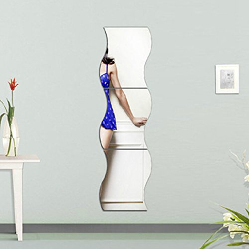 6pcs Silber Wellenmuster Dekor Kunst Abziehbild Spiegel Stil Wandaufkleber Kindzimmer - 3