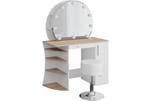 ‎VICCO Vicco Schminktisch Almina, Sonoma/Weiß, 100 cm mit LED Beleuchtung und Hocker