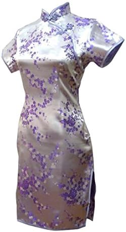 UK Stock Lilac Purple Cherry Blossom Chinese Short Woman Dress (8)