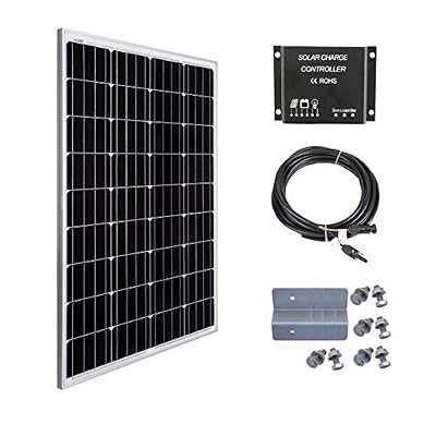 Betop-camp Kit panneau solaire 100W 12V-Panneau solaire 100W + Contrôleur de charge de lumière LCD 10A + Câble adaptateur 3m + Support de montage