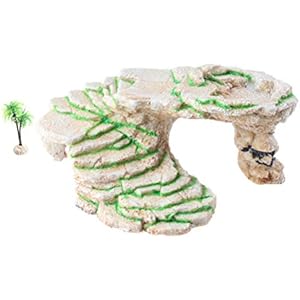 Schildkröte Basking Plattform Shale Rock Den Schritt, und Gecko Höhle Versteck mit Kunststoff Pflanze, groß