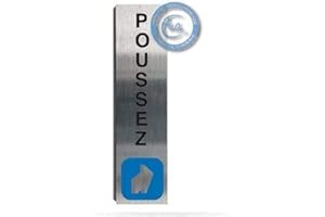 AUA SIGNALETIQUE Plaque de porte aluminium brossé imprimé -Dimensions 200 x 50 mm - Double face adhésif au dos - Impression UV directement sur l'aluminium (Pas de contre collage) (Poussez vertical)