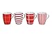 Produktbild Modernes Porzellan Kaffeetassen 4er Set in 2 Farben - 10cm hoch - Ø 8cm - 300ml - Große Kaffee Tasse in Rot/Weiß gestreift & kariert